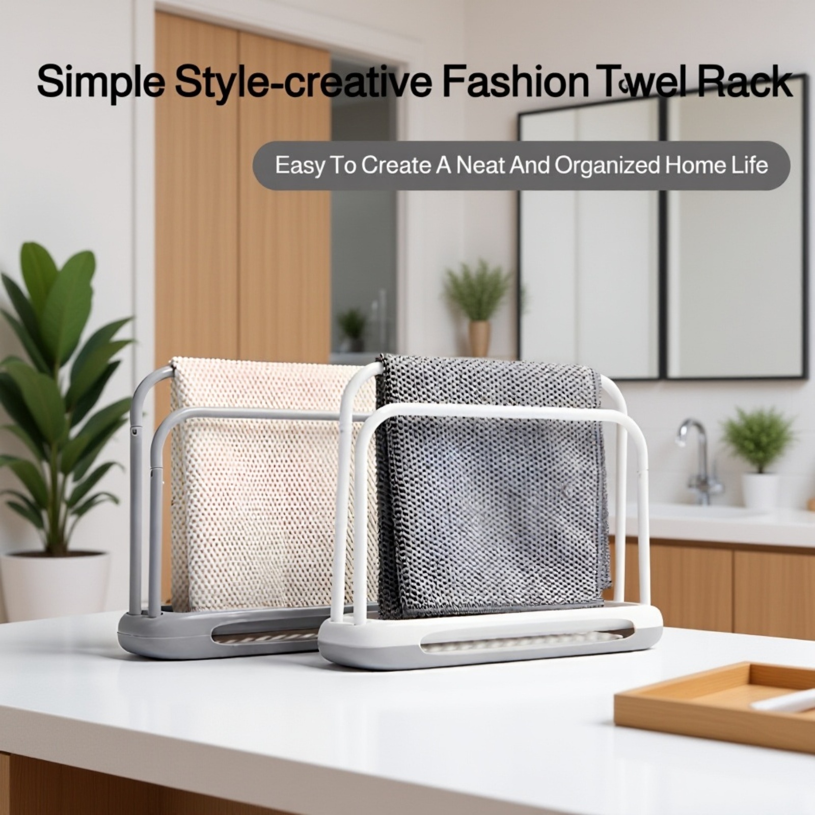 Double-Layer Creative Kitchen Towel Rack with Drainage Groove and Diatomaceous Earth Base