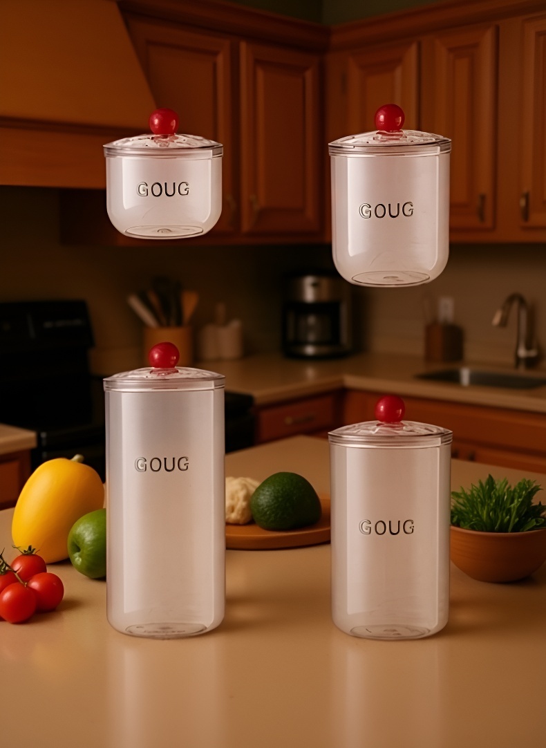 Grain-style clear jar holding colorful Lego bricks