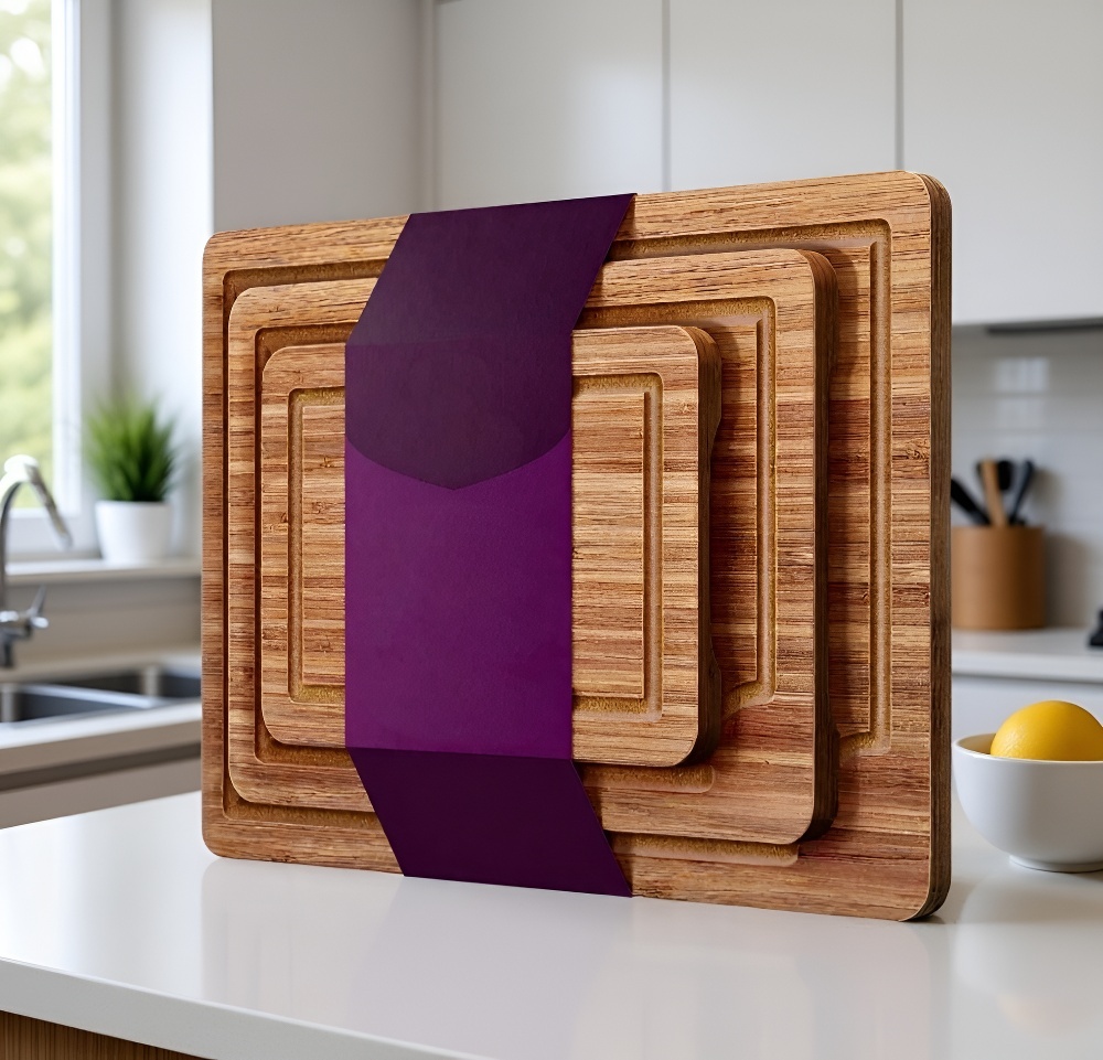 Gift-ready bamboo cheese board set with tray and knives