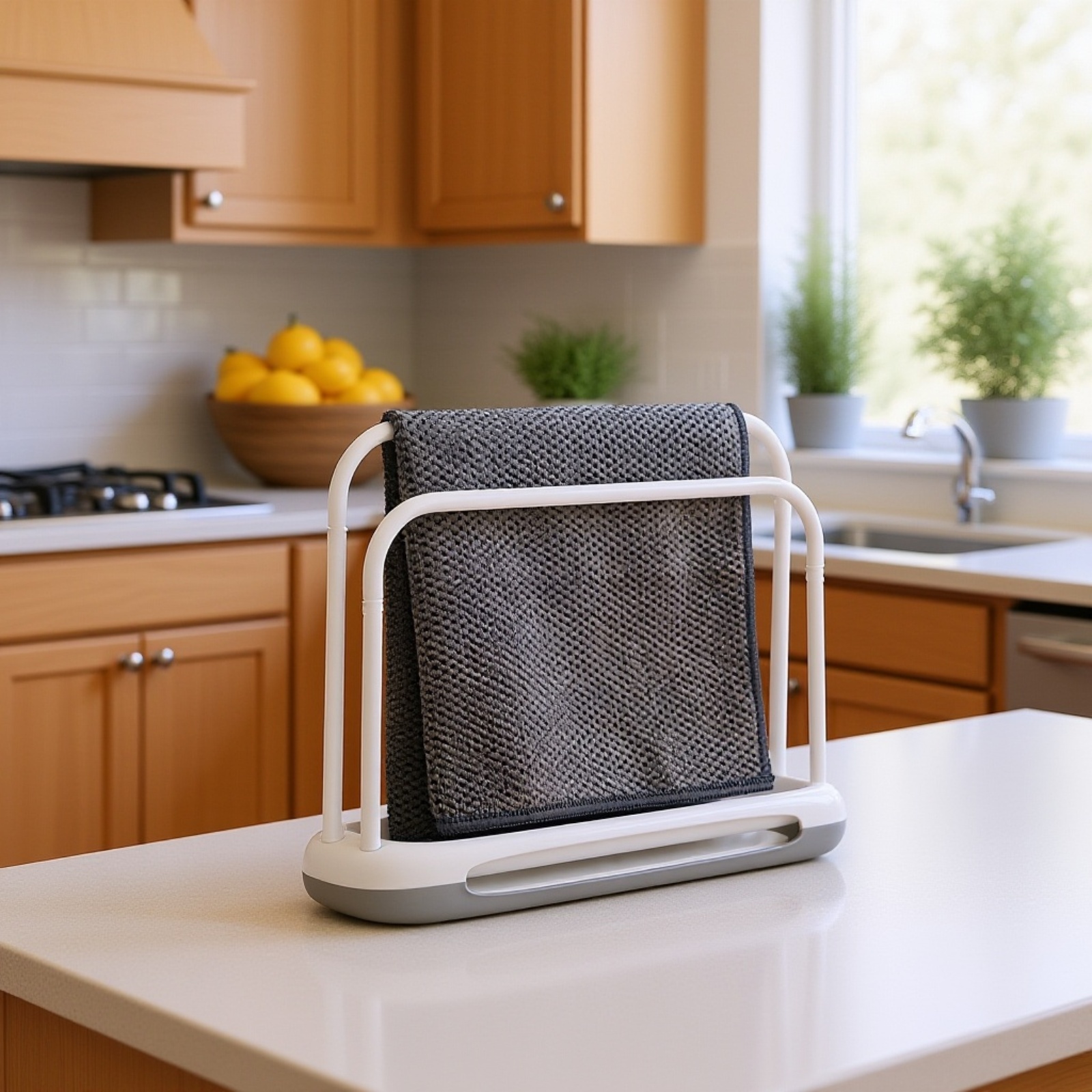 Double-Layer Creative Kitchen Towel Rack with Drainage Groove and Diatomaceous Earth Base