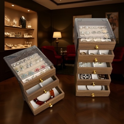  Multi-Layer Walnut Jewelry Organizer for Rings, Necklaces, and Bracelets