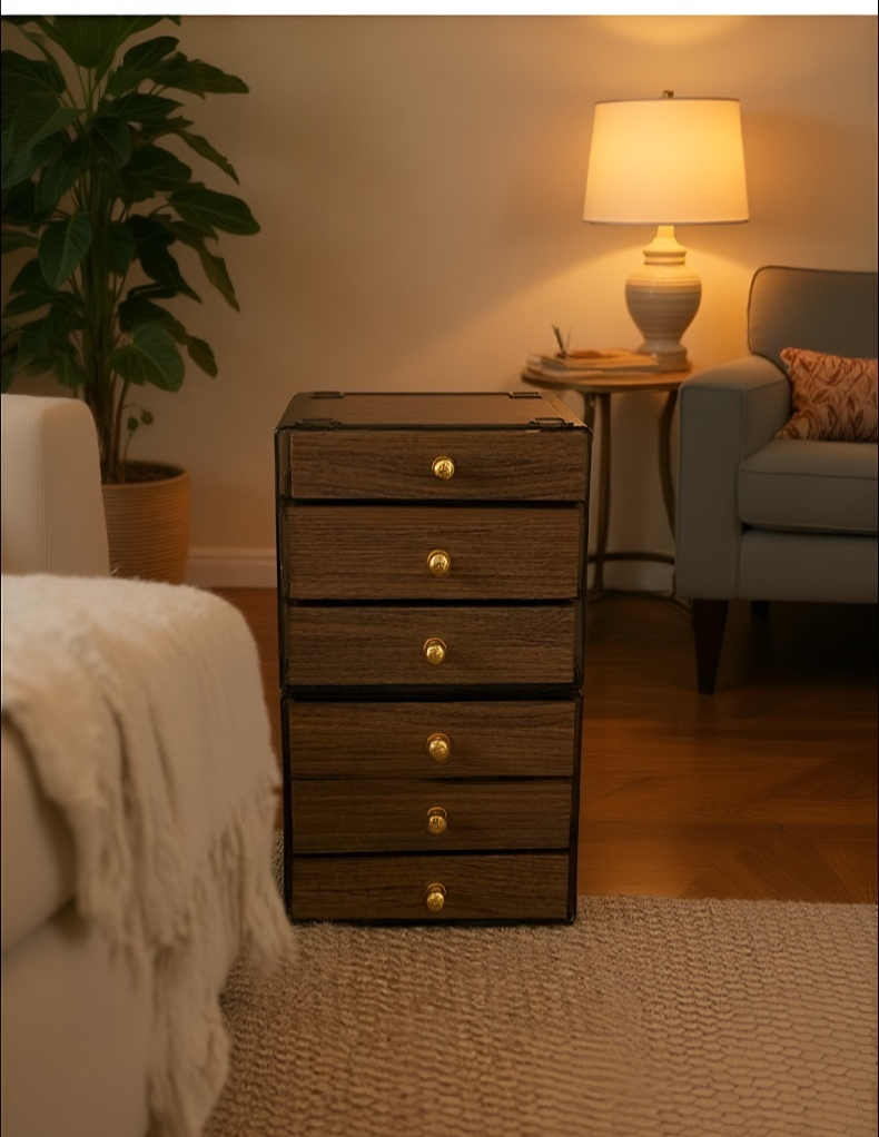 Spacious jewelry organizer in walnut wood with sections for bracelets