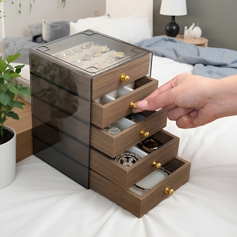  Multi-Layer Walnut Jewelry Organizer for Rings, Necklaces, and Bracelets