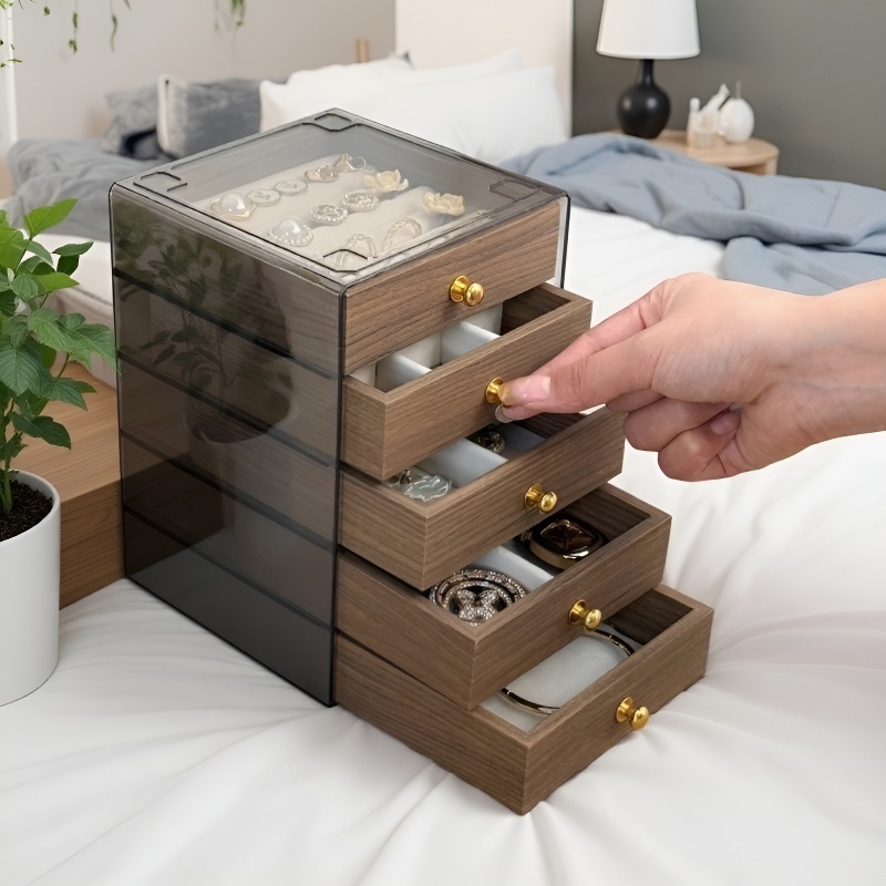  Multi-Layer Walnut Jewelry Organizer for Rings, Necklaces, and Bracelets