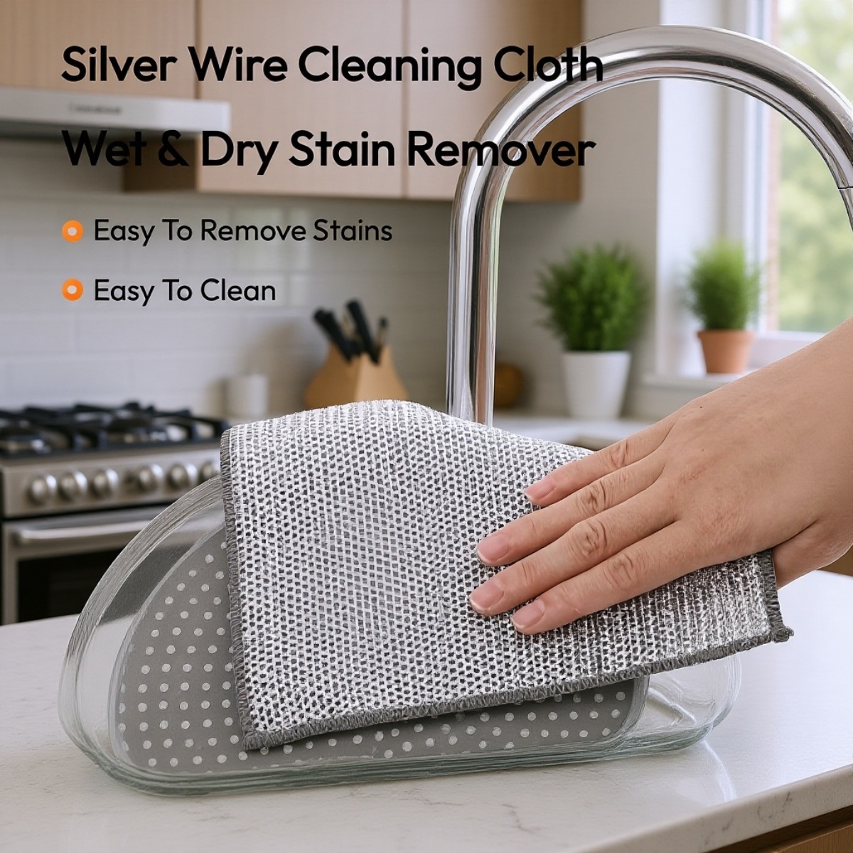 Silver Thread Non-Stick Dishcloth for Kitchen Cleaning on countertop