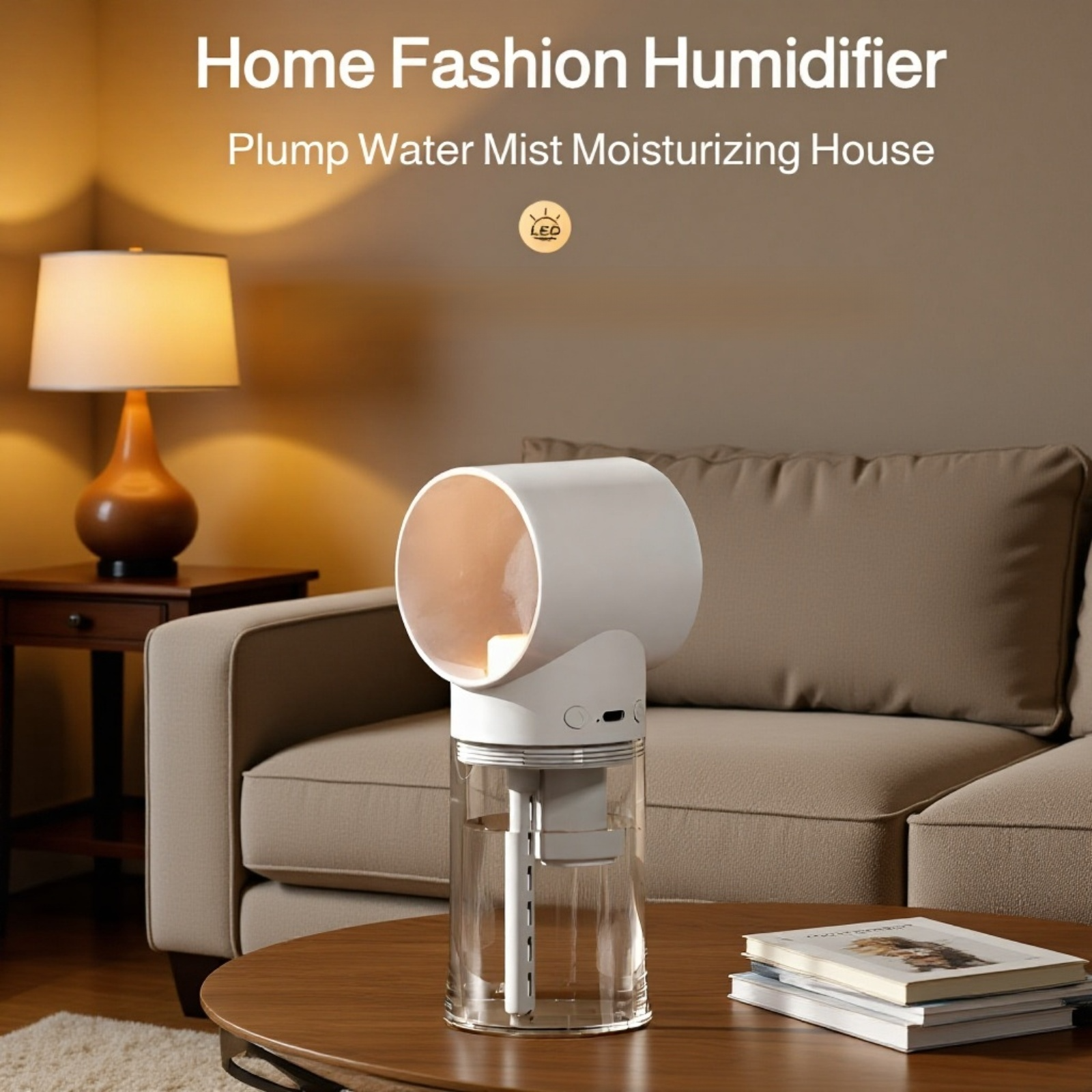 Rechargeable aroma diffuser and night light on modern desktop