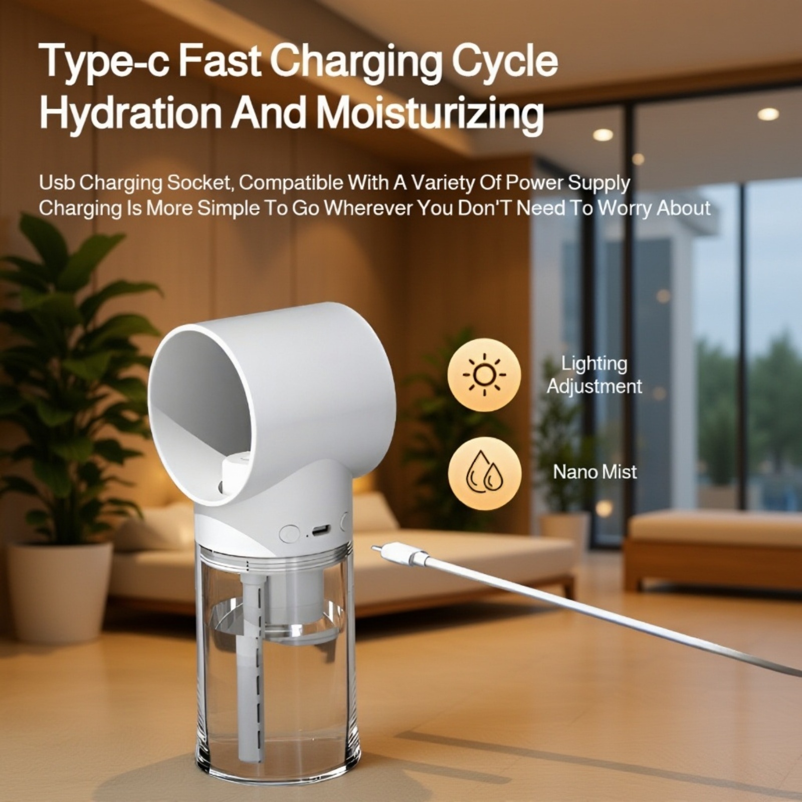 Small stylish humidifier adding moisture and fragrance