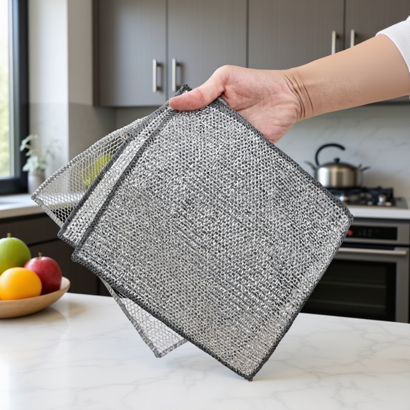 Durable silver thread dishcloth wiping countertop