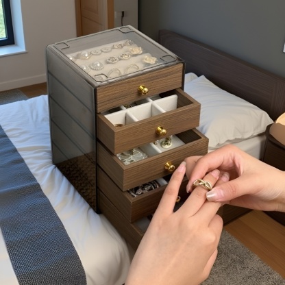  Multi-Layer Walnut Jewelry Organizer for Rings, Necklaces, and Bracelets