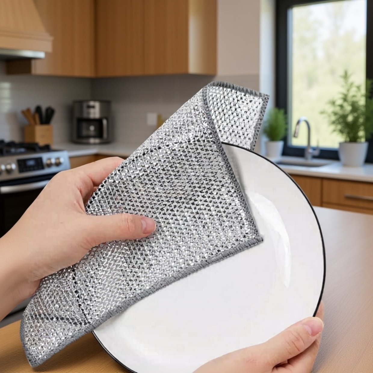  Silver Thread Non-Stick Dishcloth for Kitchen Cleaning