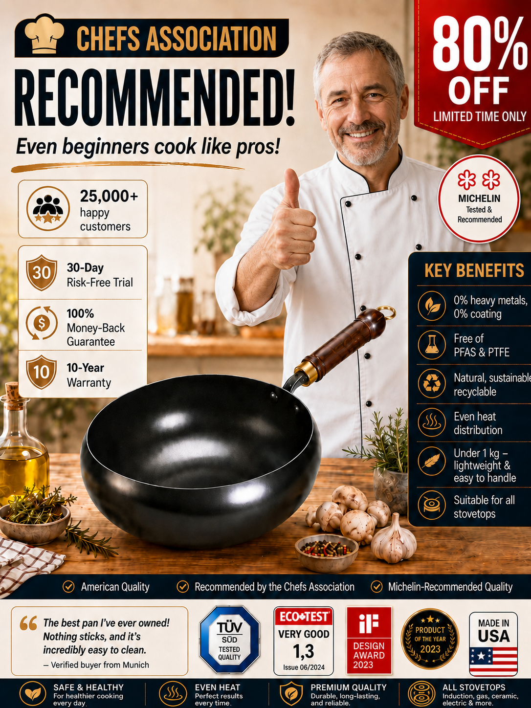 【Japanese Century-Old Workshop Masterpiece】TÜV & NSF Certified Hand-Forged Lightweight Pure Iron Wok | Zero Chemical Coating & Physical Non-Stick | Natural Iron Boosting • 30-Day Money-Back Guarantee✨