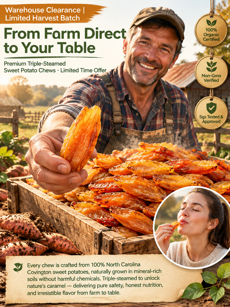 【California Farm Direct Healthy Snack Masterpiece】100% Natural Slow-Roasted Sweet Potato Chews | Zero Added Sugar & Rich Crude Fiber | Blood Sugar Safe • Buy 1 Get 1 FREE • Full Refund Guarantee✨