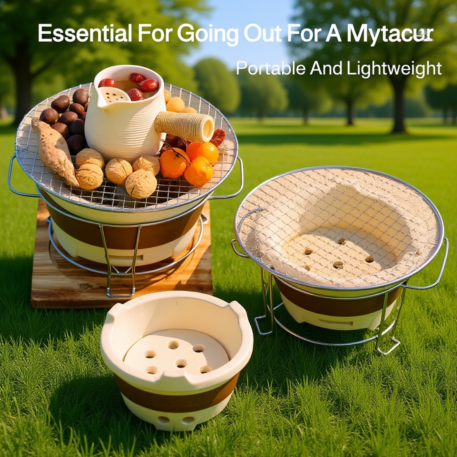 Seven-Wheeled Portable Grill with Optional Stand, Multiple Sizes for 1-2 People