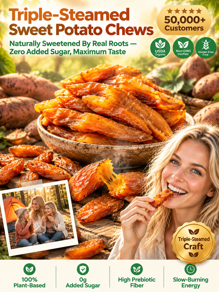 【California Farm Direct Healthy Snack Masterpiece】100% Natural Slow-Roasted Sweet Potato Chews | Zero Added Sugar & Rich Crude Fiber | Blood Sugar Safe • Buy 1 Get 1 FREE • Full Refund Guarantee✨