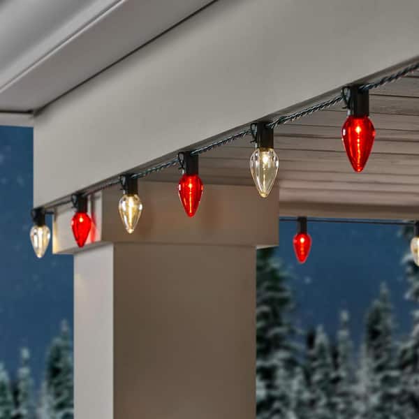 100 Count Red and Warm White Steady Lit Super Bright C9 LED Lights