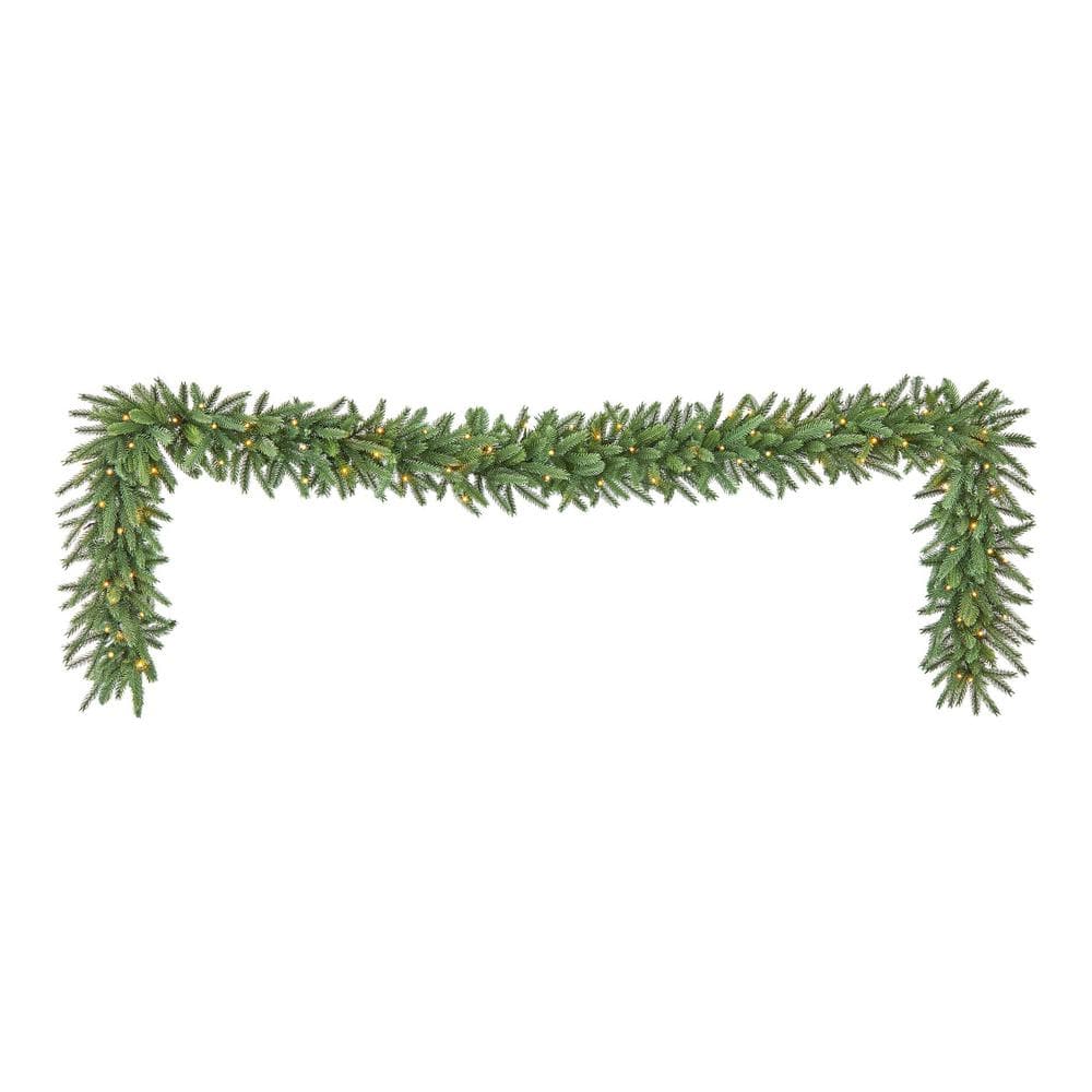 9 ft. Hillcrest Battery Operated Noble Fir LED Pre-Lit Artificial Garland with Timer