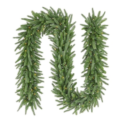 9 ft. Hillcrest Battery Operated Noble Fir LED Pre-Lit Artificial Garland with Timer