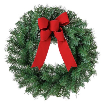 24 in. Unlit Artificial Wreath with Red Velvet Bow
