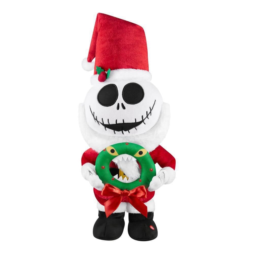 15 in. Animated Side Stepper Jack Skellington as Santa with Monster Wreath