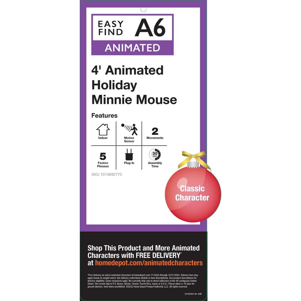 4 ft. Animated Holiday Minnie Mouse A6