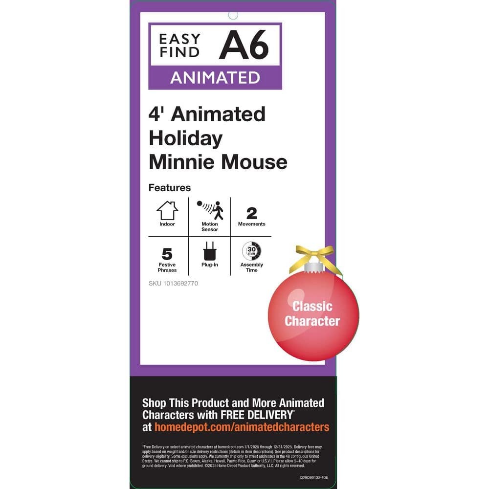 4 ft. Animated Holiday Minnie Mouse A6