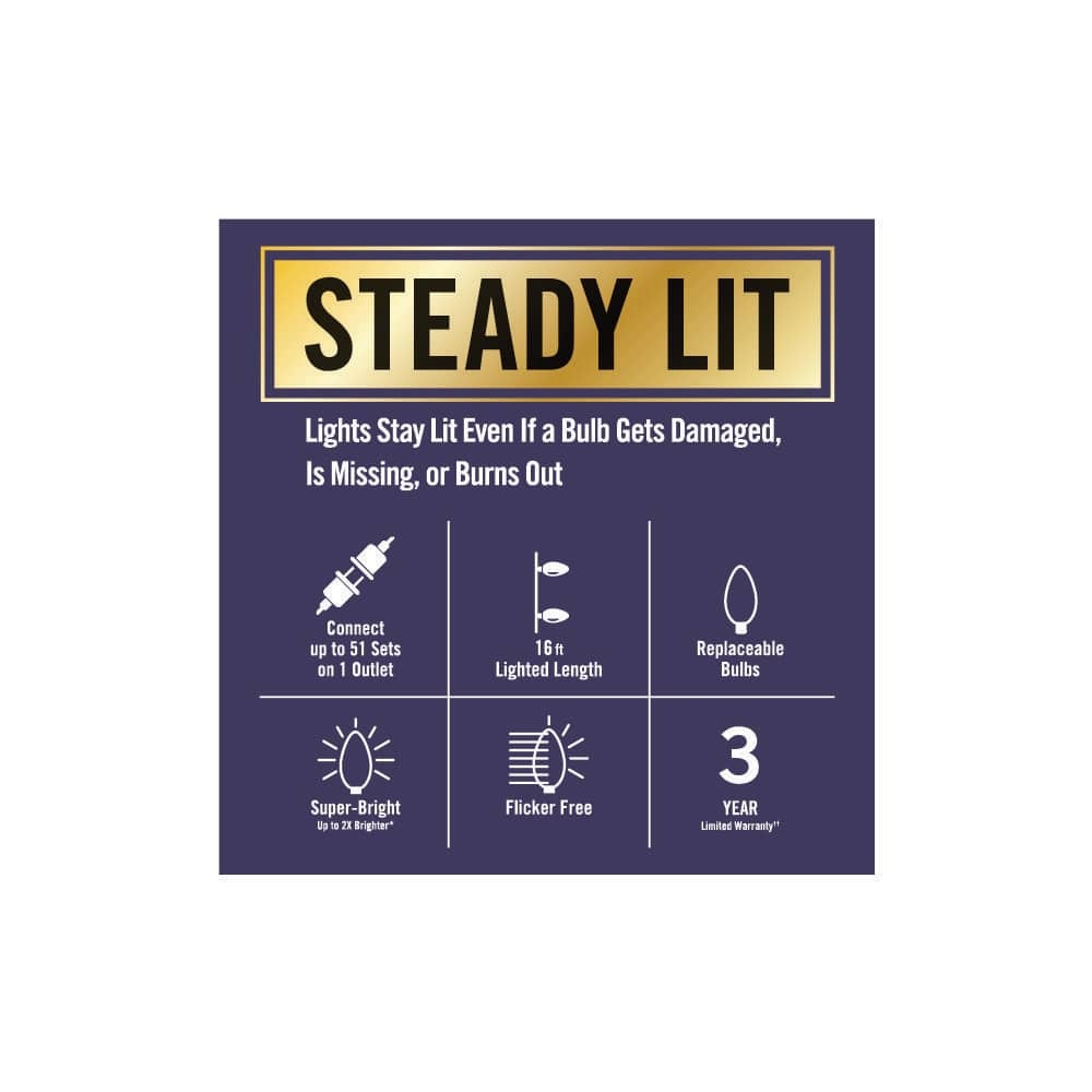 100 Count Red and Warm White Steady Lit Super Bright C9 LED Lights