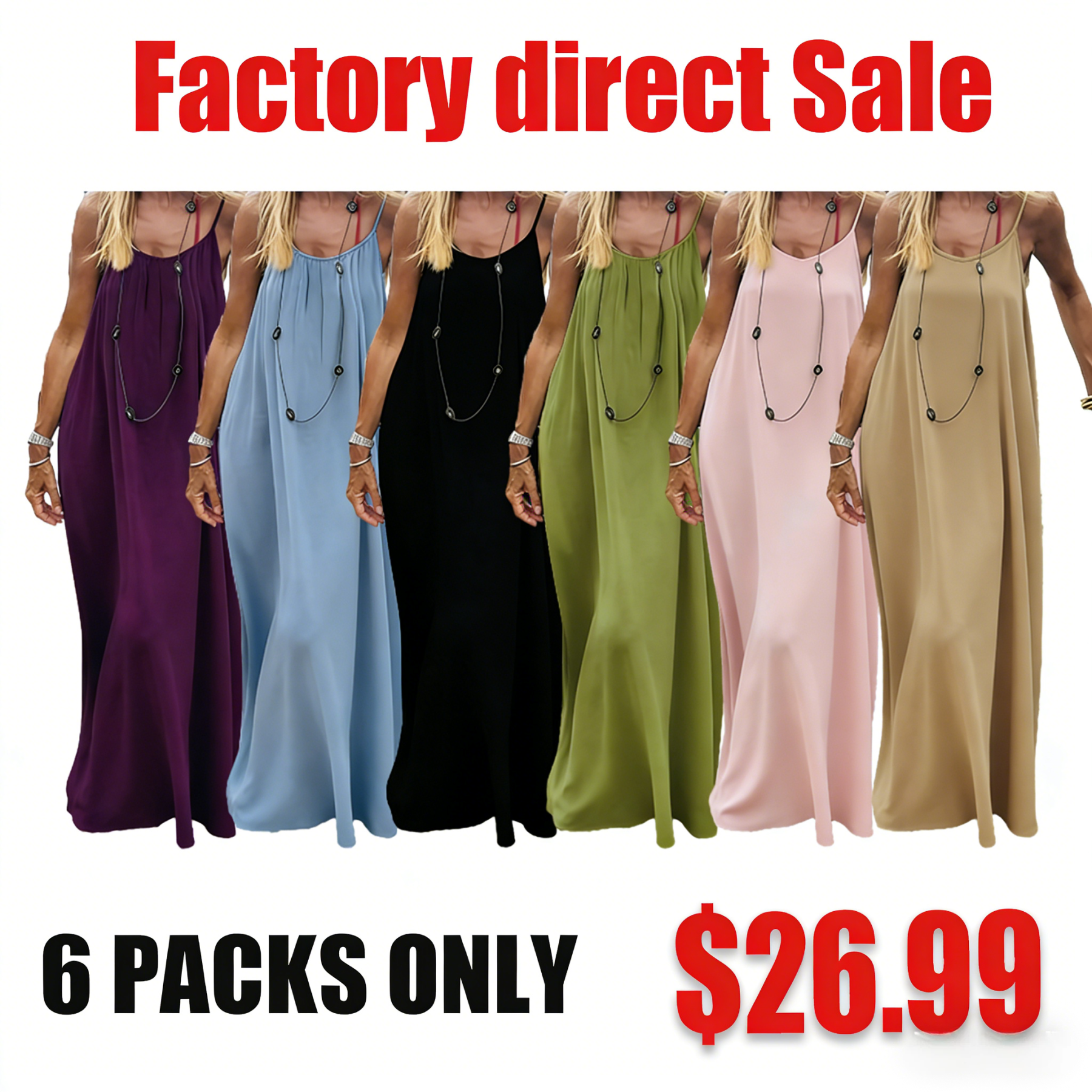 Factory direct sale!Women's Solid Color Backless Cami Dress