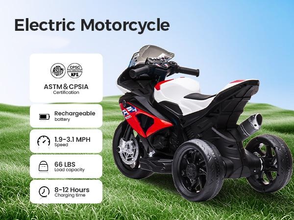 Spring Sale💥Kids Electric Motorcycle, 12V Ride on Toy for Toddlers Battery Powered 3-Wheel Stable Design with Horn, Music & LED Lights