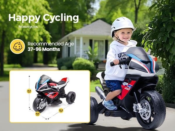 Spring Sale💥Kids Electric Motorcycle, 12V Ride on Toy for Toddlers Battery Powered 3-Wheel Stable Design with Horn, Music & LED Lights