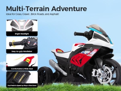 Spring Sale💥Kids Electric Motorcycle, 12V Ride on Toy for Toddlers Battery Powered 3-Wheel Stable Design with Horn, Music & LED Lights