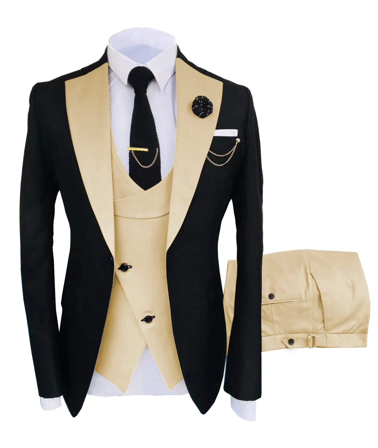 Men's 3-Piece Suit Set - Double Breasted Blazer, Vest & Pants for Weddings and Formal Events Casual Suit Wedding Suit Pocket Suit Men's Three-Piece party suits business casual Tuxedo SpringStatements