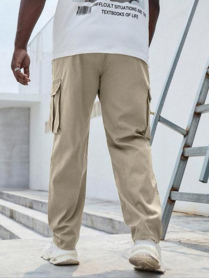 Men's Plus Size Plain Drawstring Waist Cargo Pants