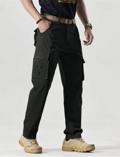 Men's Solid Color Patched Zipper Fly Cargo Pants