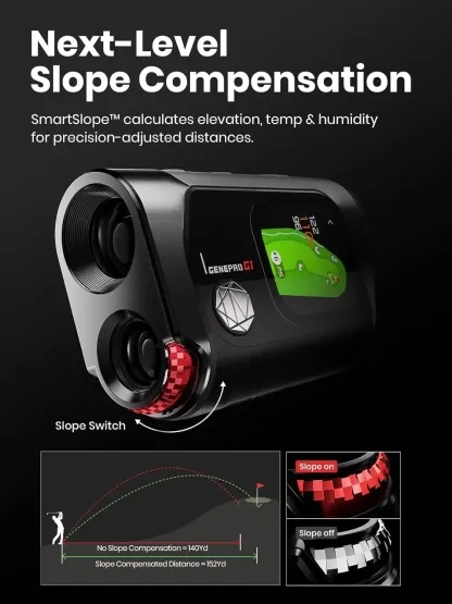 Spring Sale💥GenePro G1 Touchscreen & GPS Golf Rangefinder with Slope, 43000+ Preloaded Courses, 1300 Yards Laser Range Finder Golf with Red & Green Display, 0.1s Flag Pole Locking Vibration