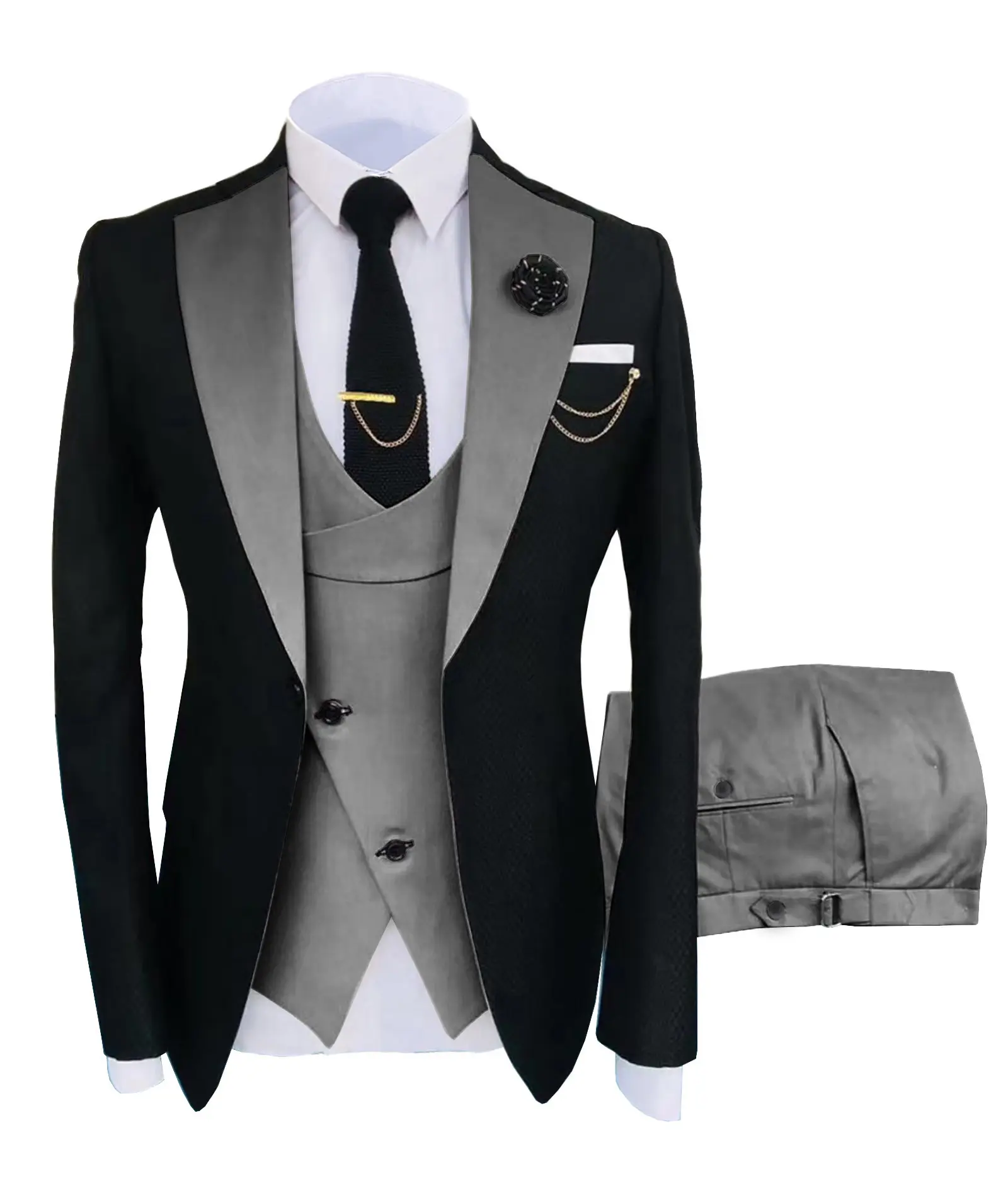 Men's 3-Piece Suit Set - Double Breasted Blazer, Vest & Pants for Weddings and Formal Events Casual Suit Wedding Suit Pocket Suit Men's Three-Piece party suits business casual Tuxedo SpringStatements