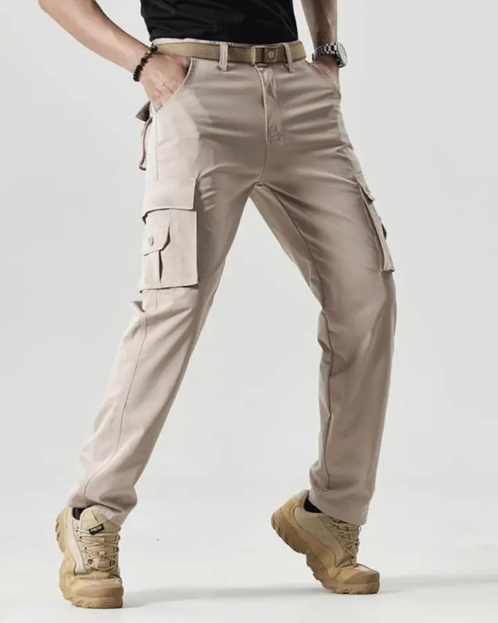 Men's Solid Color Patched Zipper Fly Cargo Pants
