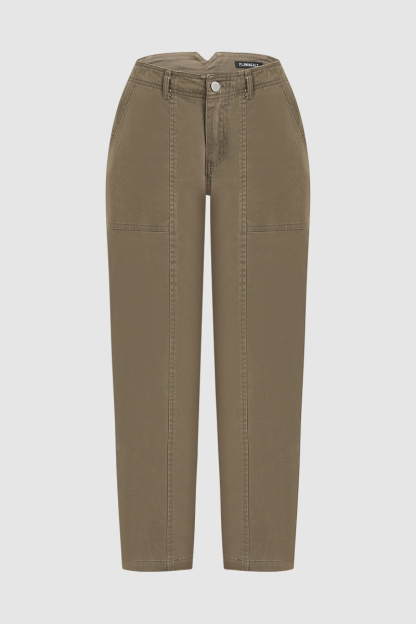Solid Stitch Detail Mid Waist Barrel Leg Pants Without Belt