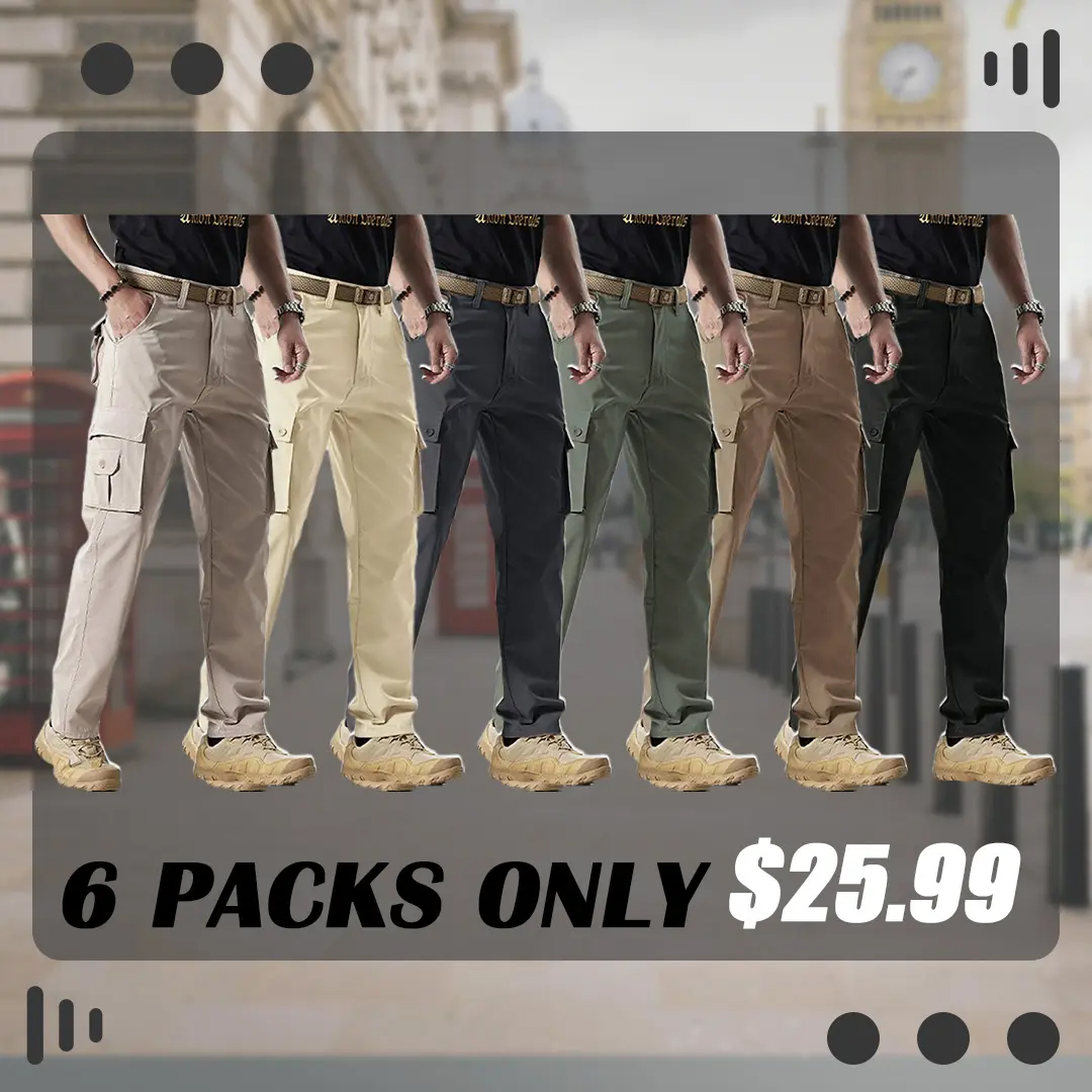 Men's Solid Color Patched Zipper Fly Cargo Pants