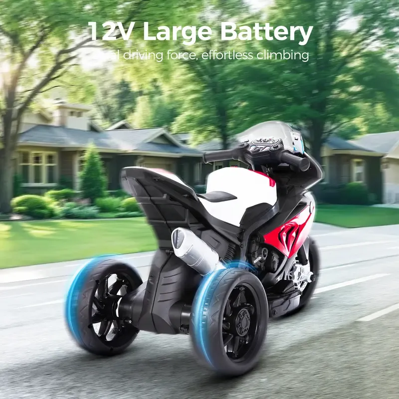 Spring Sale💥Kids Electric Motorcycle, 12V Ride on Toy for Toddlers Battery Powered 3-Wheel Stable Design with Horn, Music & LED Lights