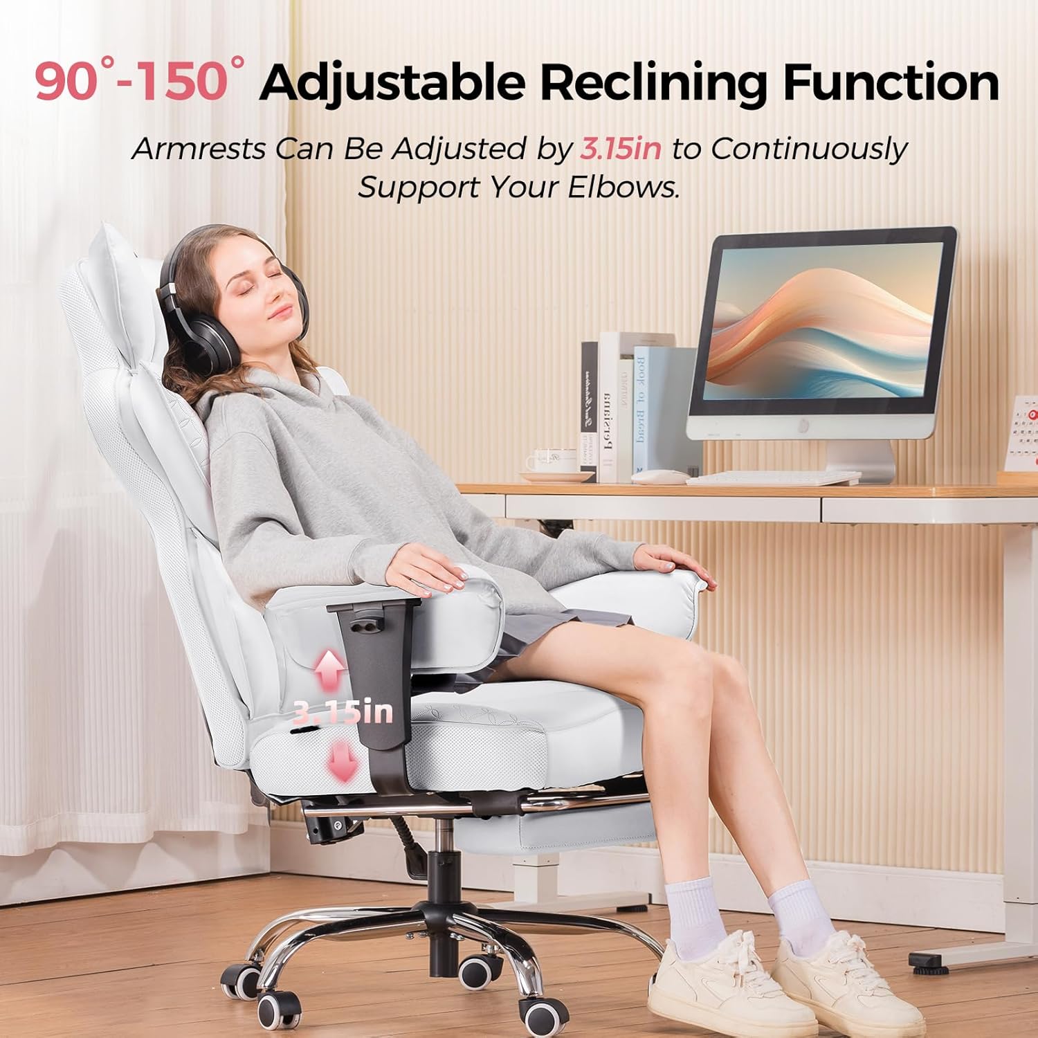 Upgraded Big and Tall Office Chair 400LBS with Pillow, Adjustable Armrest CH510