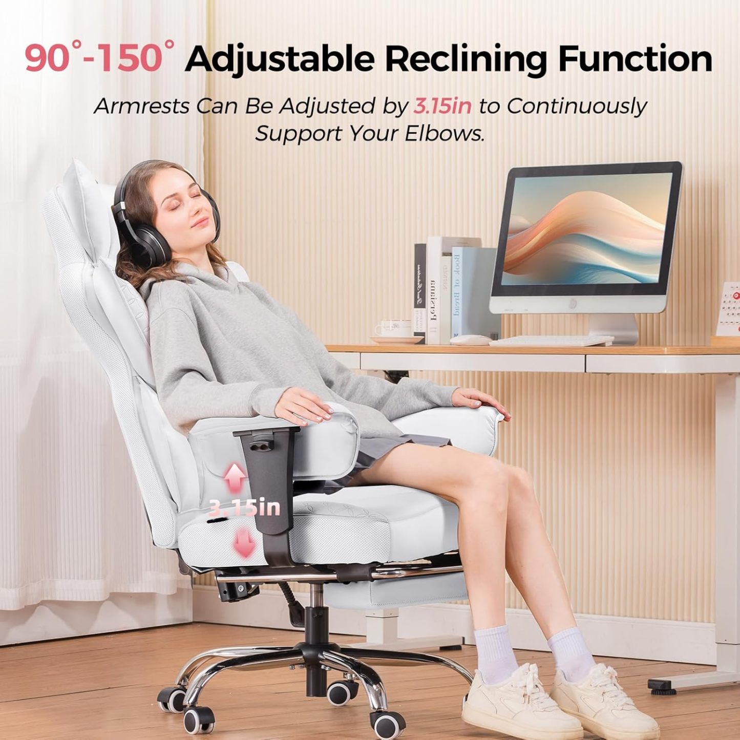Upgraded Big and Tall Office Chair 400LBS with Pillow, Adjustable Armrest CH510