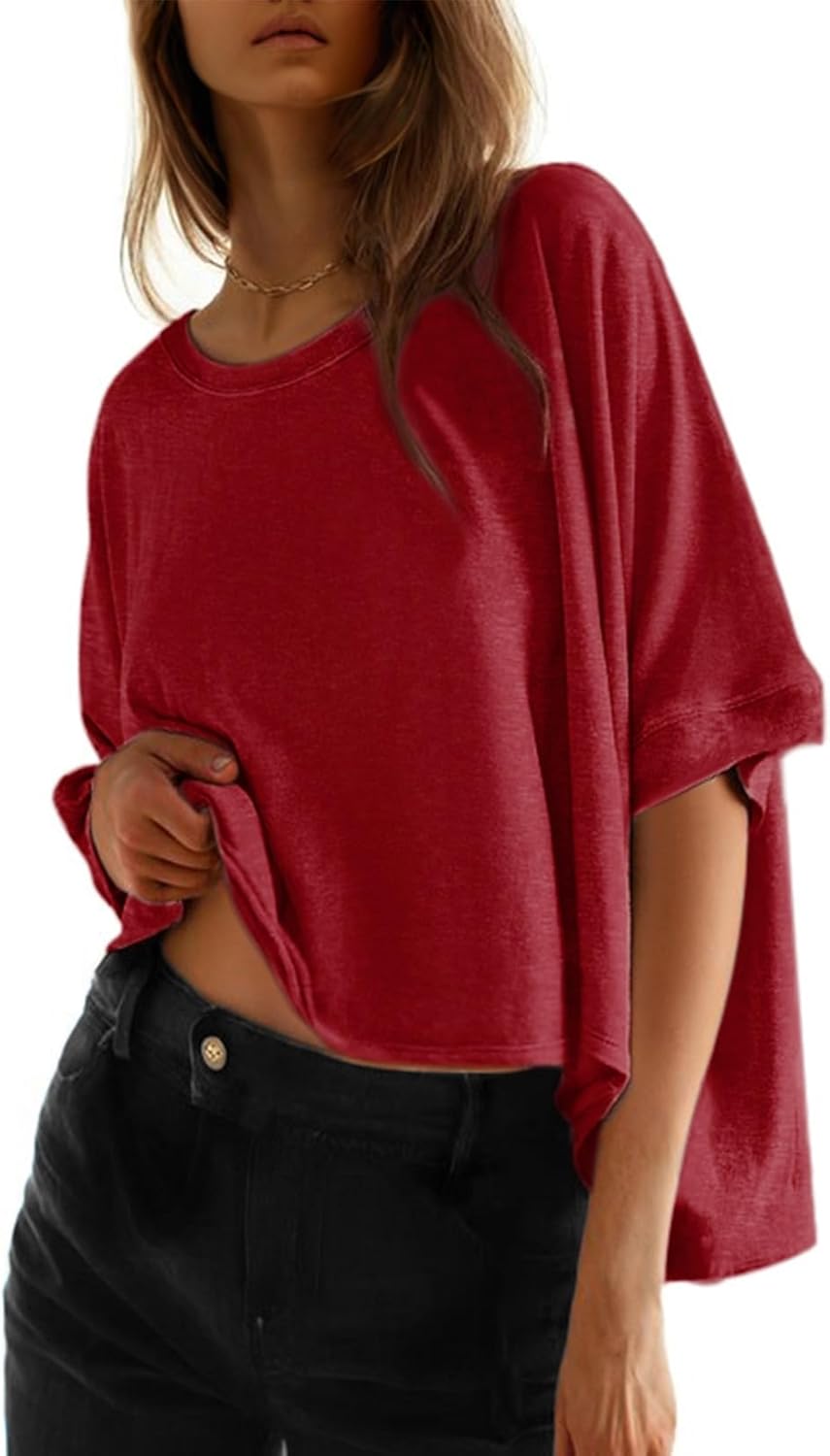 🔥 Limited-Time Deal – Save Up To 80%!Summer Shirts 2026 Womens Solid T Shirts for Women Loose Oversized Tops Basic Tee