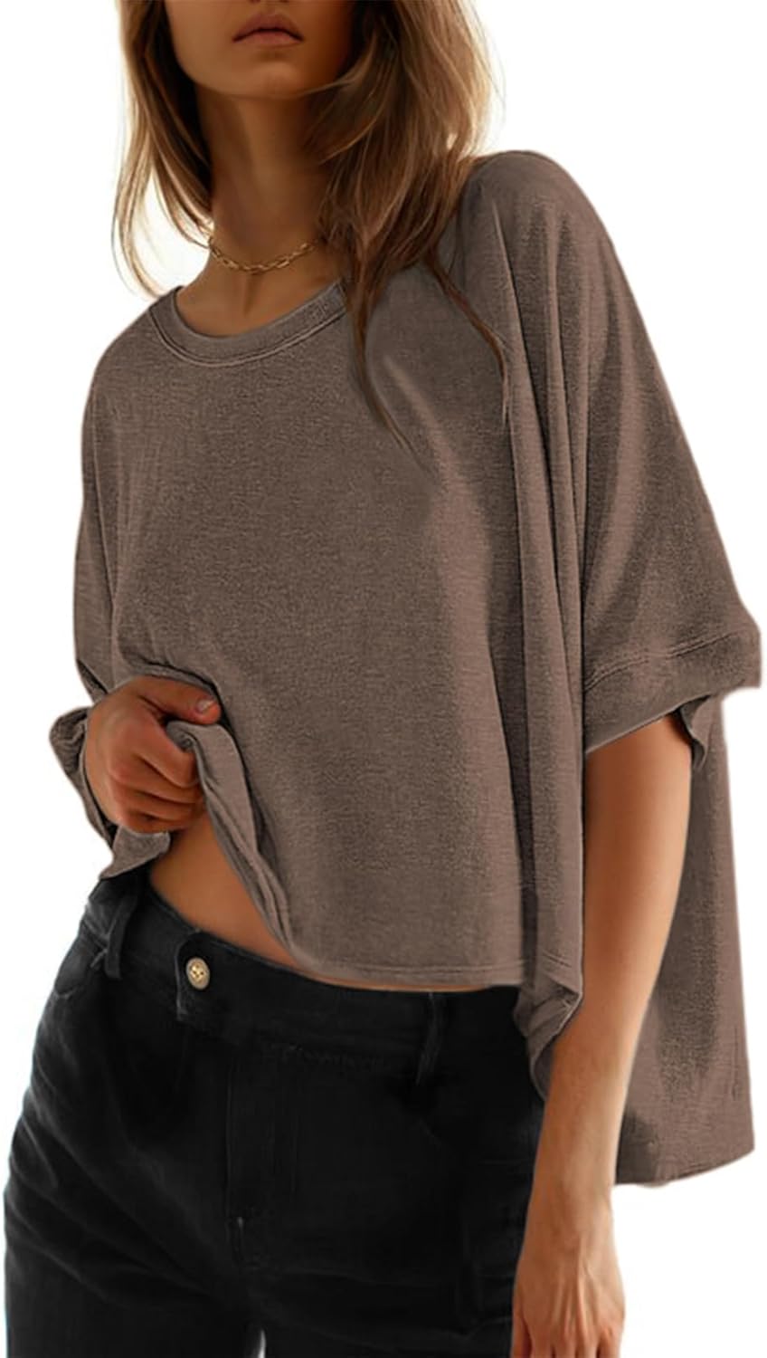 🔥 Limited-Time Deal – Save Up To 80%!Summer Shirts 2026 Womens Solid T Shirts for Women Loose Oversized Tops Basic Tee