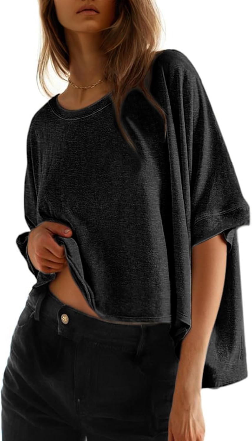 🔥 Limited-Time Deal – Save Up To 80%!Summer Shirts 2026 Womens Solid T Shirts for Women Loose Oversized Tops Basic Tee
