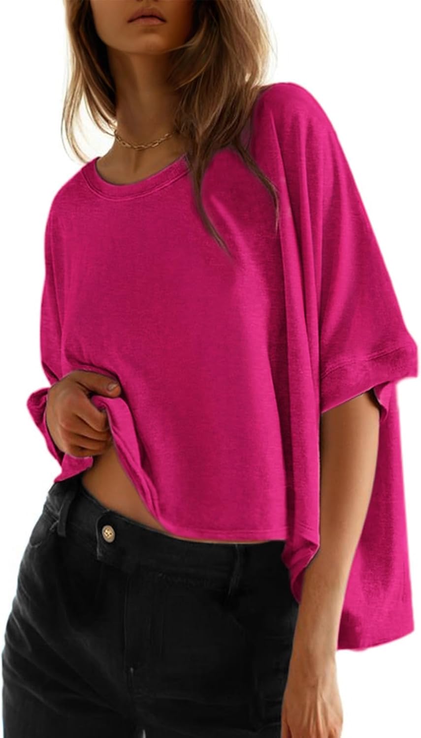 🔥 Limited-Time Deal – Save Up To 80%!Summer Shirts 2026 Womens Solid T Shirts for Women Loose Oversized Tops Basic Tee