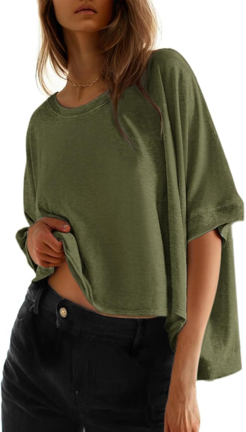 🔥 Limited-Time Deal – Save Up To 80%!Summer Shirts 2026 Womens Solid T Shirts for Women Loose Oversized Tops Basic Tee