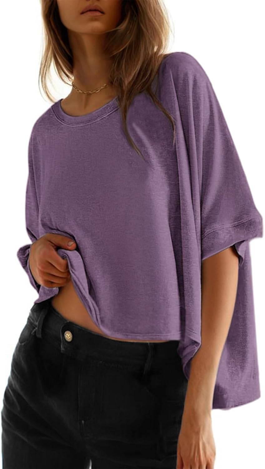 🔥 Limited-Time Deal – Save Up To 80%!Summer Shirts 2026 Womens Solid T Shirts for Women Loose Oversized Tops Basic Tee