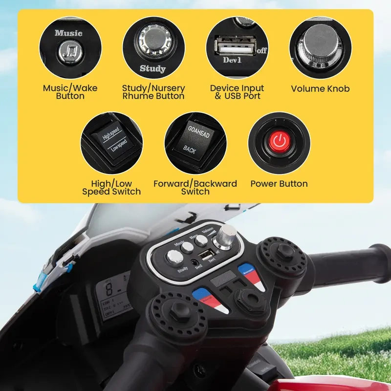 Spring Sale💥Kids Electric Motorcycle, 12V Ride on Toy for Toddlers Battery Powered 3-Wheel Stable Design with Horn, Music & LED Lights