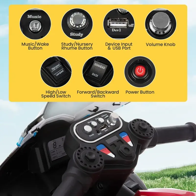 Spring Sale💥Kids Electric Motorcycle, 12V Ride on Toy for Toddlers Battery Powered 3-Wheel Stable Design with Horn, Music & LED Lights