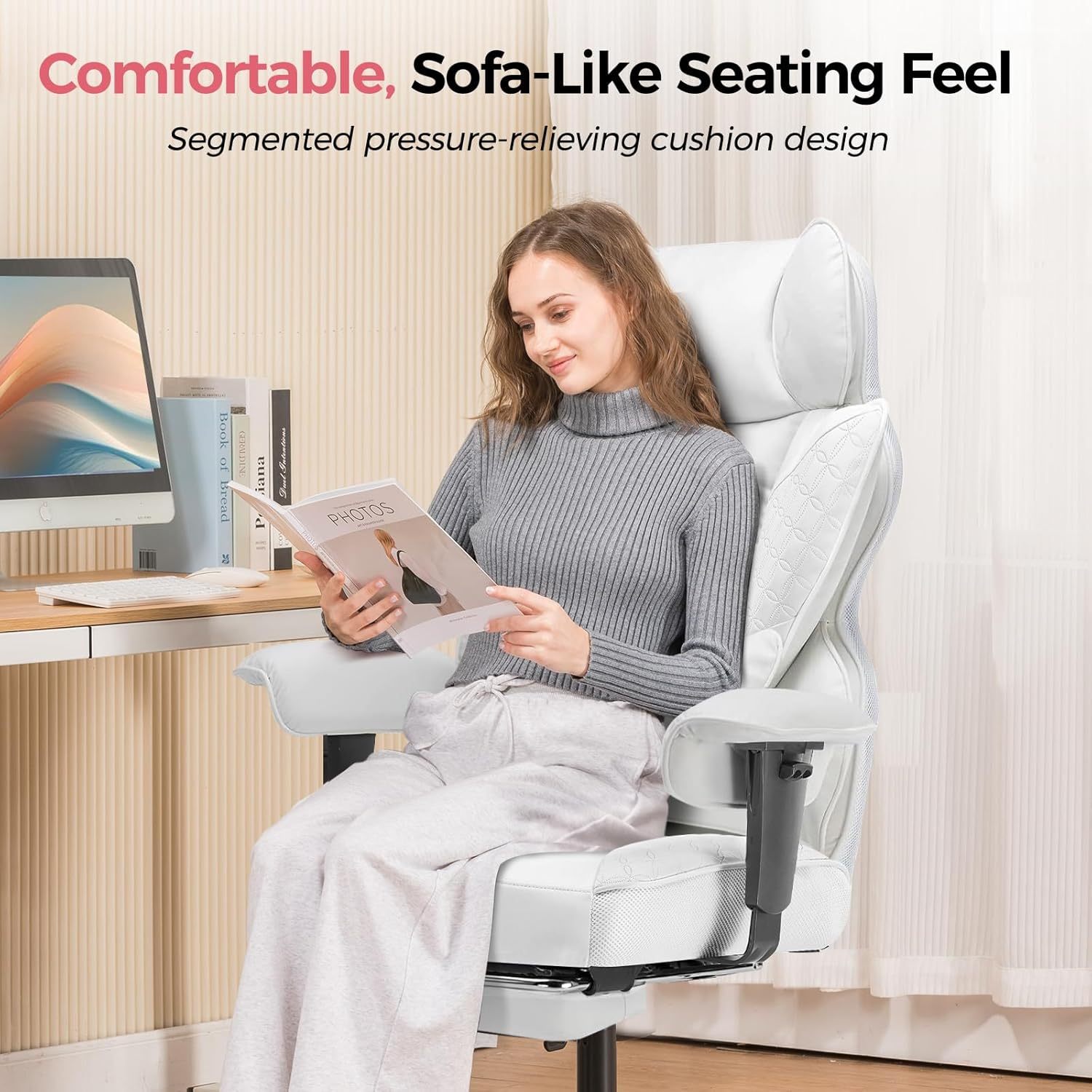 Upgraded Big and Tall Office Chair 400LBS with Pillow, Adjustable Armrest CH510